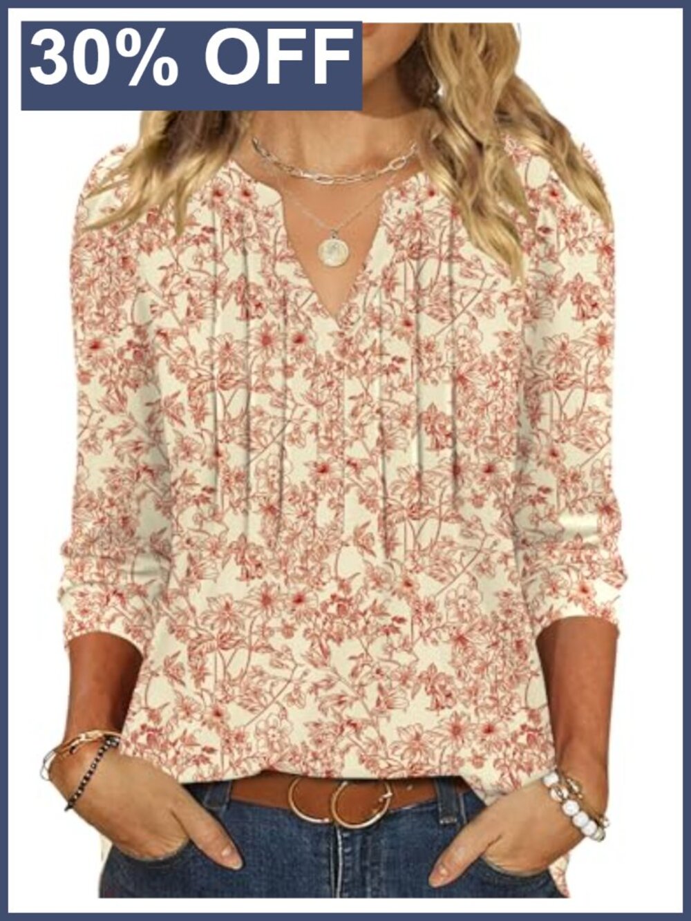 Womens Pleated Puff Sleeve V Neck 3/4 Sleeve Tunic Blouse Work Top